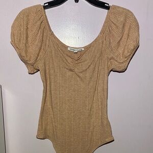 Celebrity Pink Tan Puff Sleeve Bodysuit